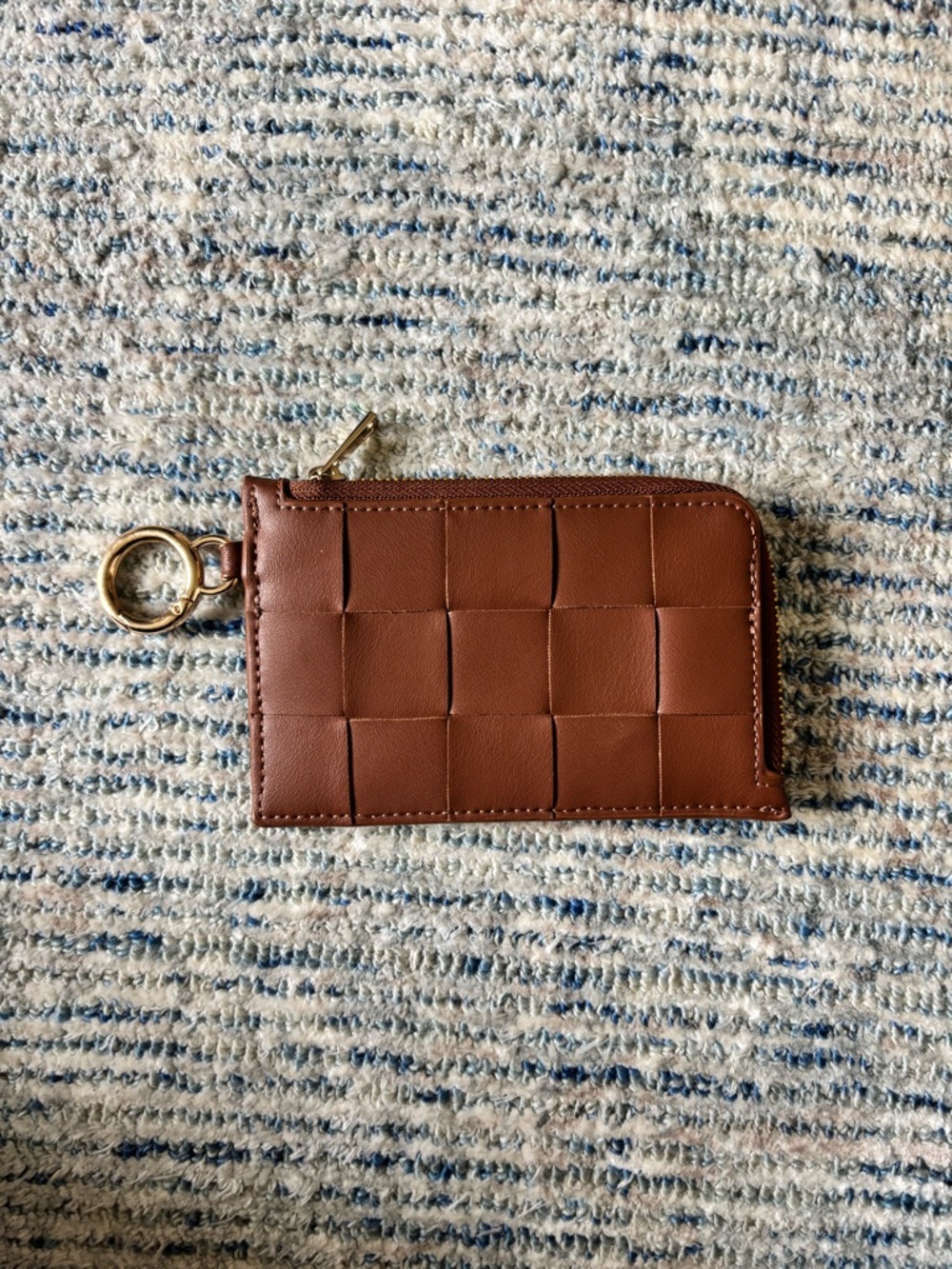 A New Day Woven Leather Zip Card Case Keyring - Brown